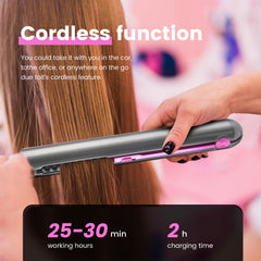 PRITECH charging stand keeps the device upright and ready for styling sessions.