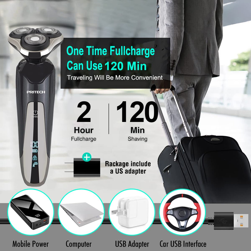 PRITECH electric razor USB fast charge provides long runtime on the go