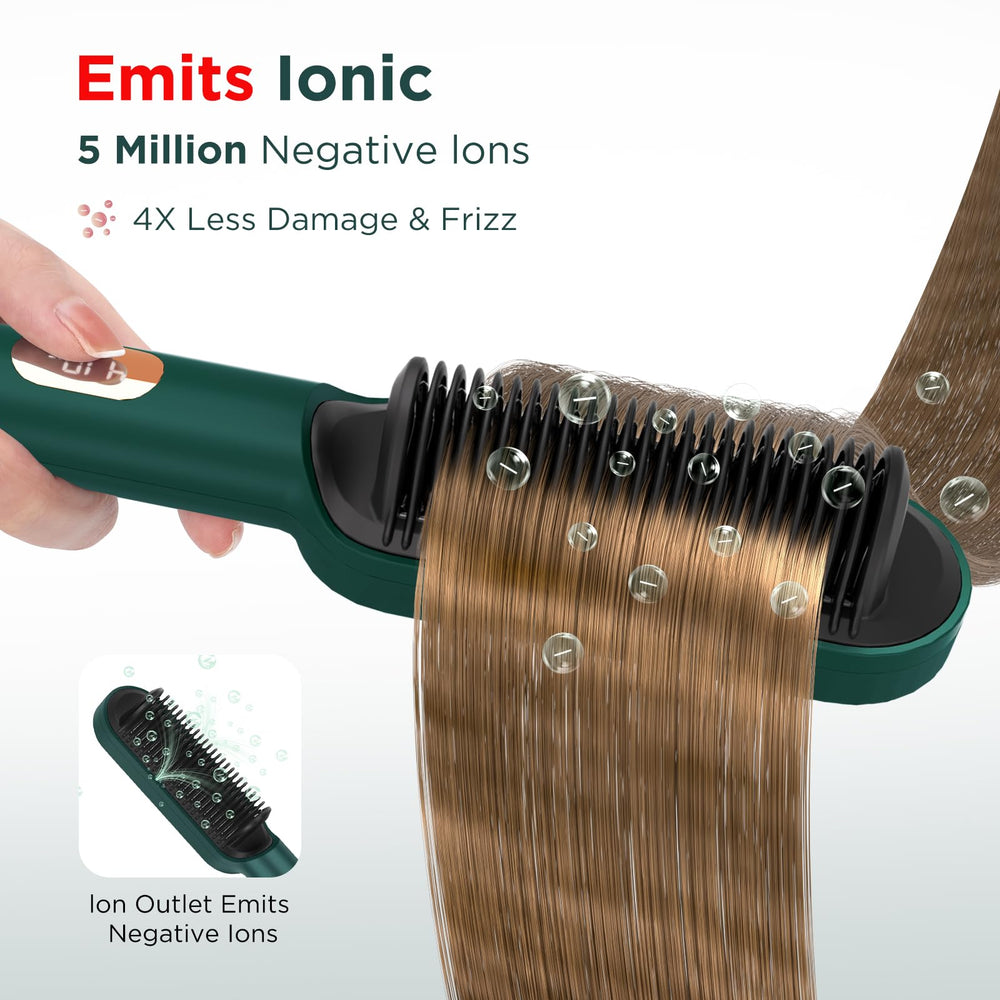 Prizm hair straightener brush offers four temperature settings for different hair types.