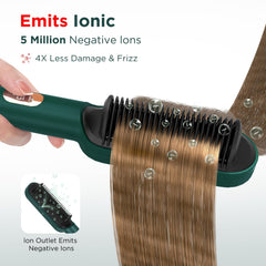 Prizm hair straightener brush offers four temperature settings for different hair types.