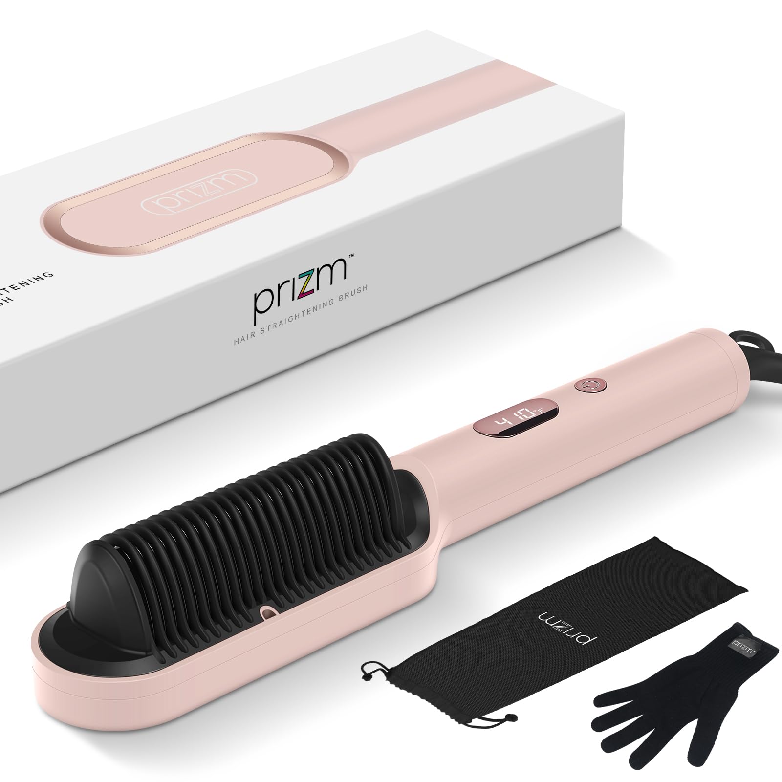 Prizm hair straightener brush in use offers easy grip and control