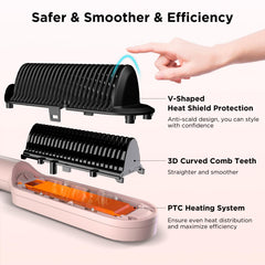 Prizm hair straightener brush keratin coating enhances safety and shine