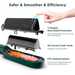 Prizm hair straightener brush LED display enables precise temperature control.
