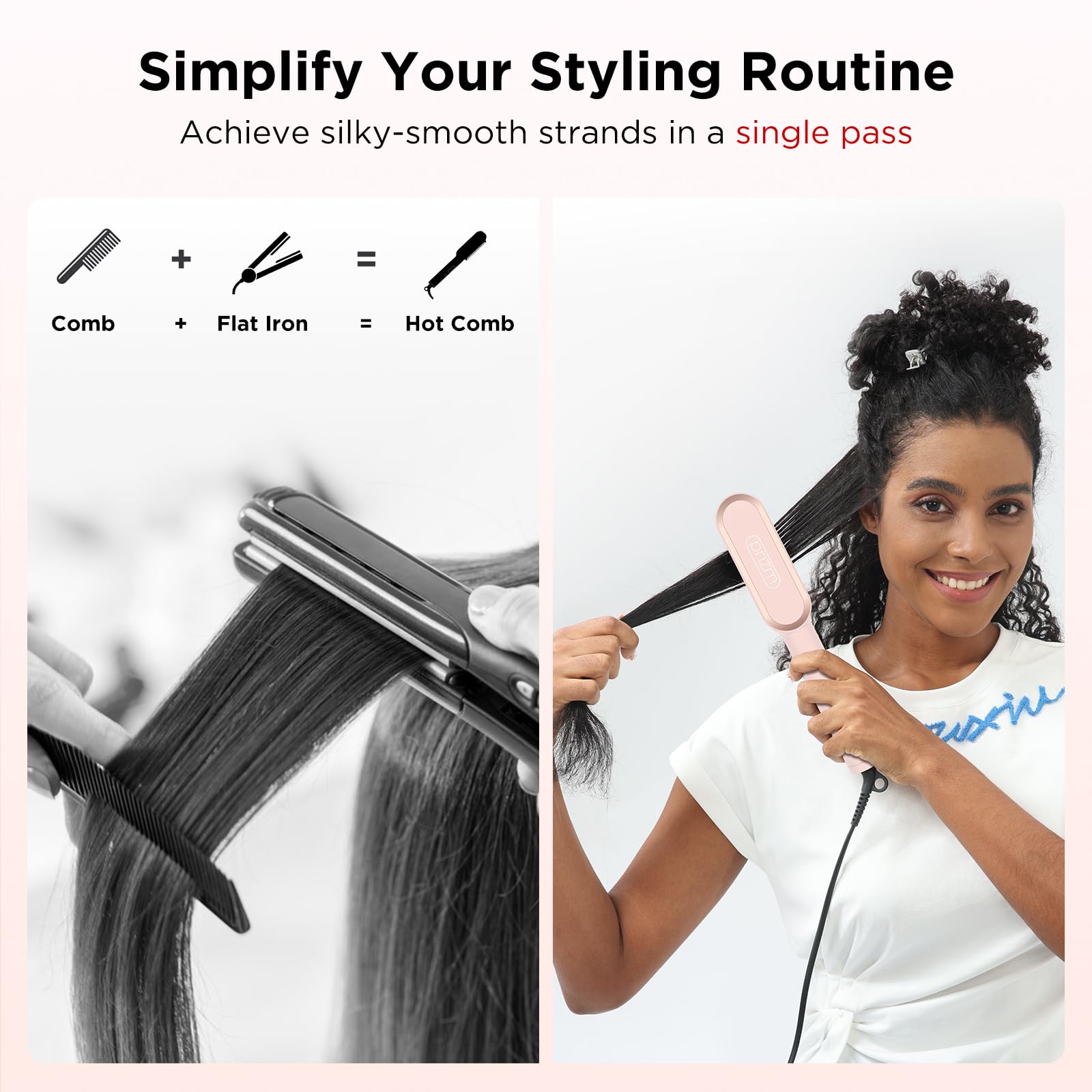 Prizm hair straightener brush root-to-tip heat distribution promotes smooth, even results
