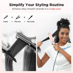 Prizm hair straightener brush root-to-tip heat distribution promotes smooth, even results