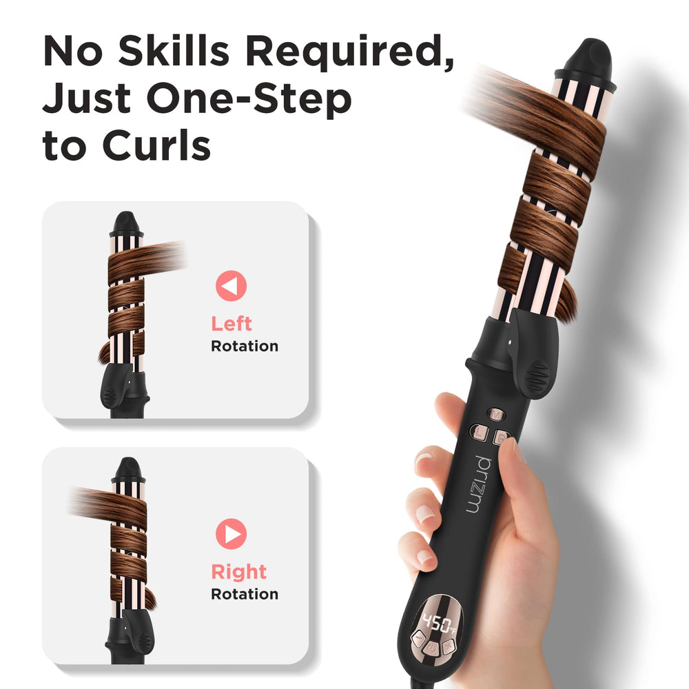 Prizm rotating barrel curling action delivering defined curls quickly.