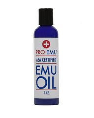 Pro Emu Oil 4oz bottle showing pure, natural moisturizer for face, skin and hair care