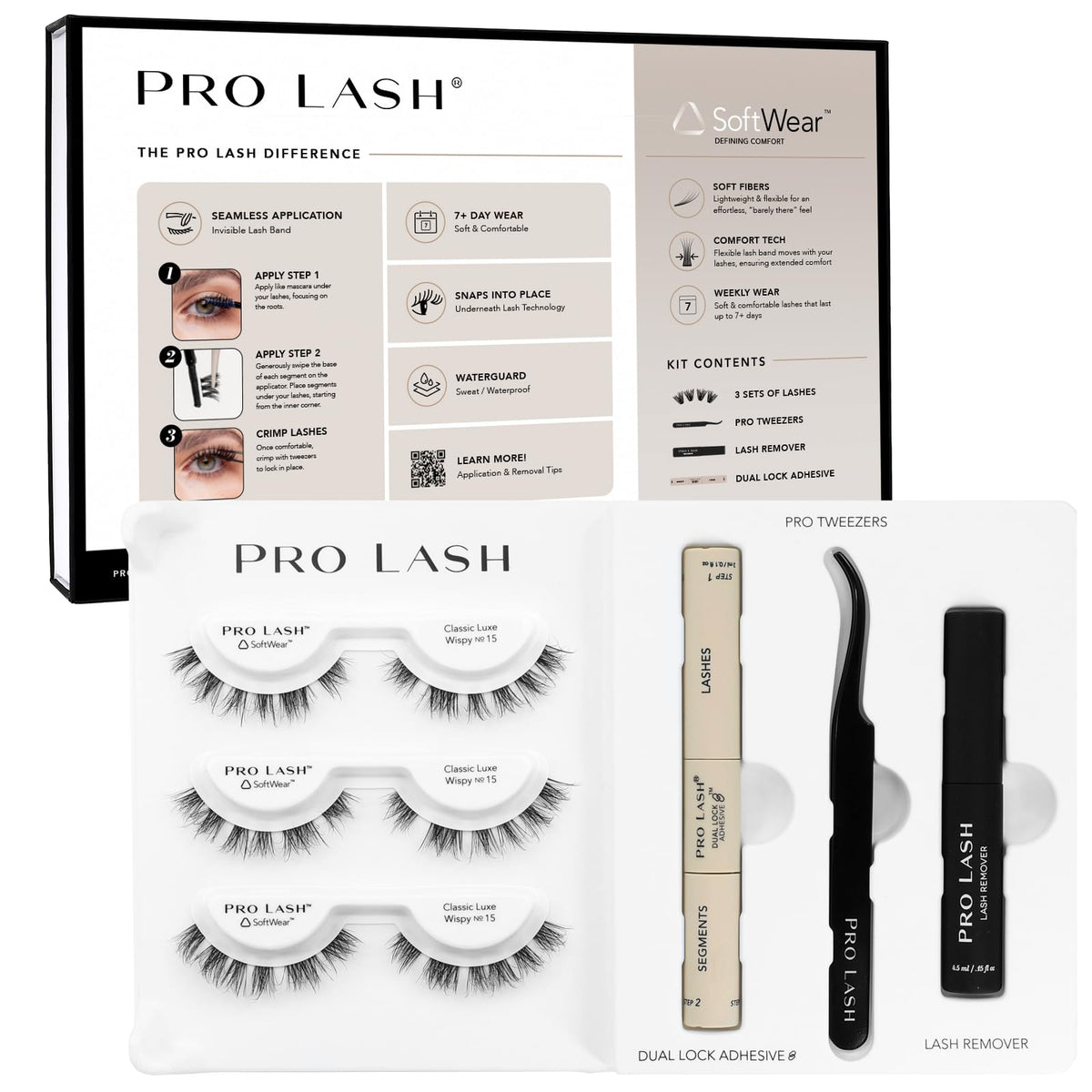 Pro Lash SoftWear Starter Kit No.15 closeup highlights featherweight lashes for natural daytime wear.