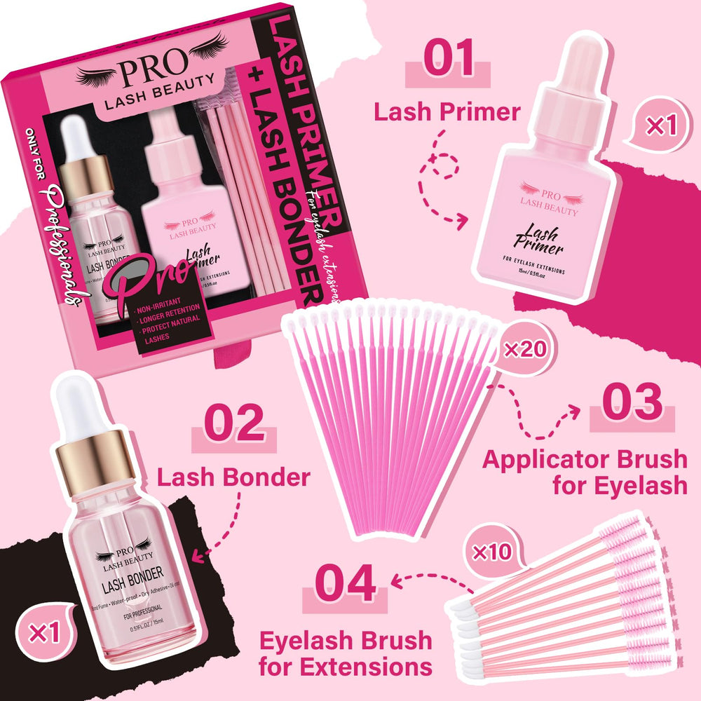 PRO LASHBEAUTY lash-bonder primer two-bottles-dispense demonstrates 2-in-1 prep