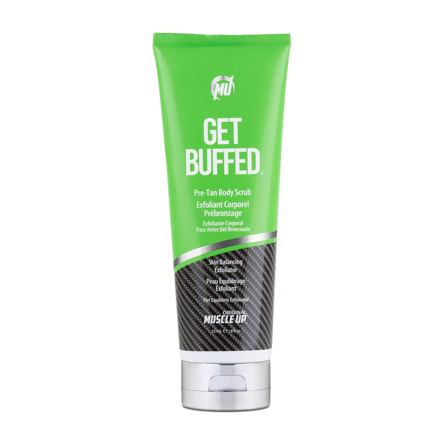 Pro Tan Get Buffed Pre-Tan Scrub jar with natural exfoliants for balanced skin pH