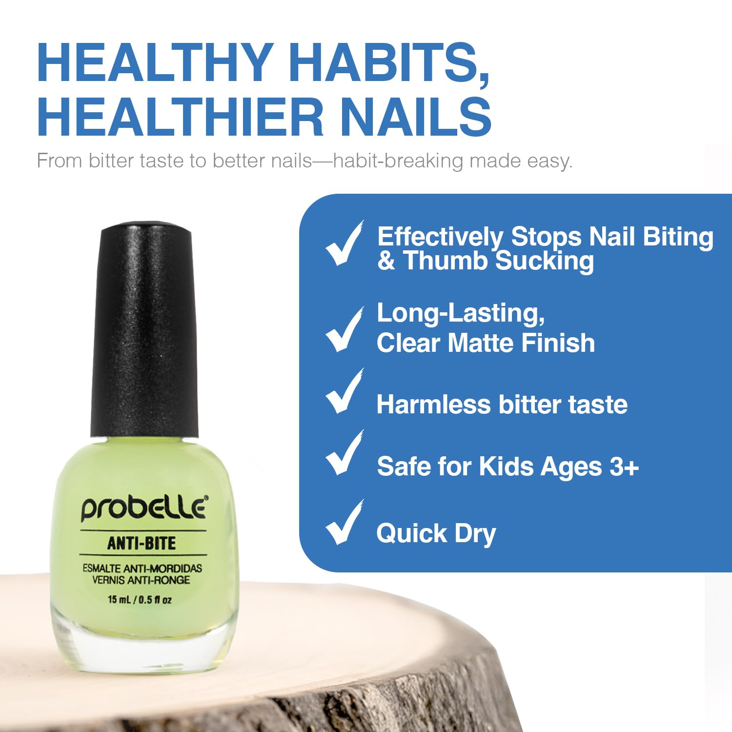 Probelle Anti-Bite drying-time image emphasizes quick, simple reapplication