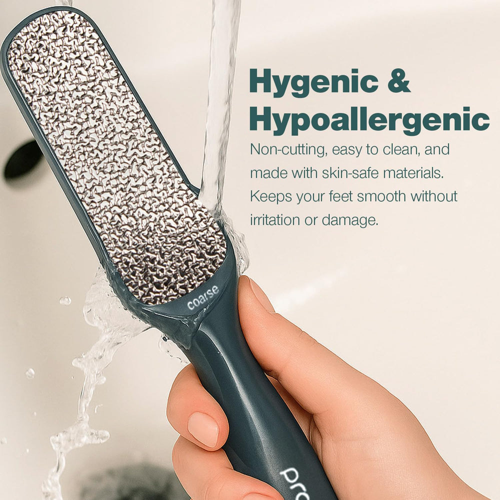 Probelle foot file cleaning demonstration highlights hypoallergenic materials
