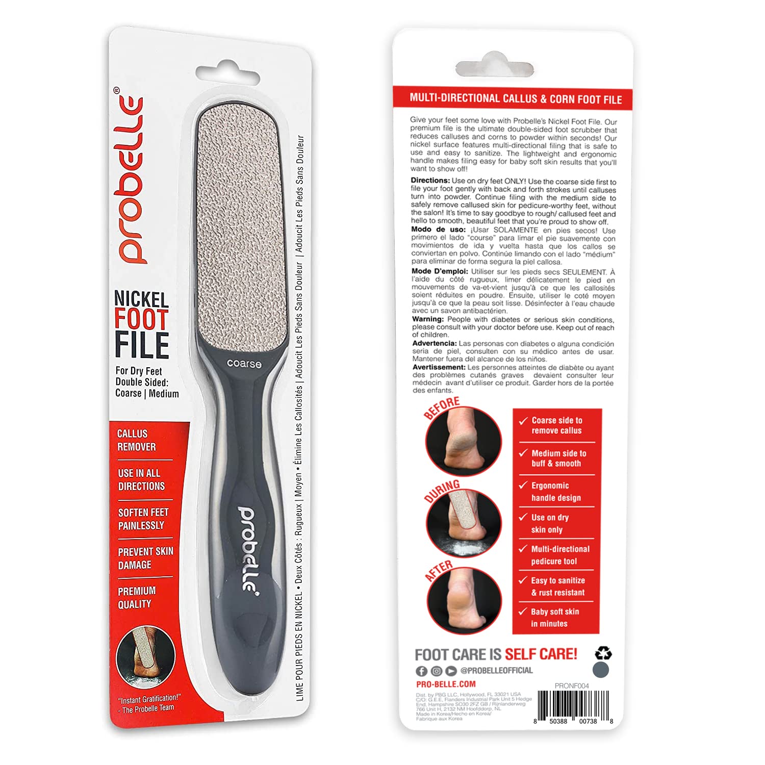 Probelle foot file packaging in dark grey showcases modern design