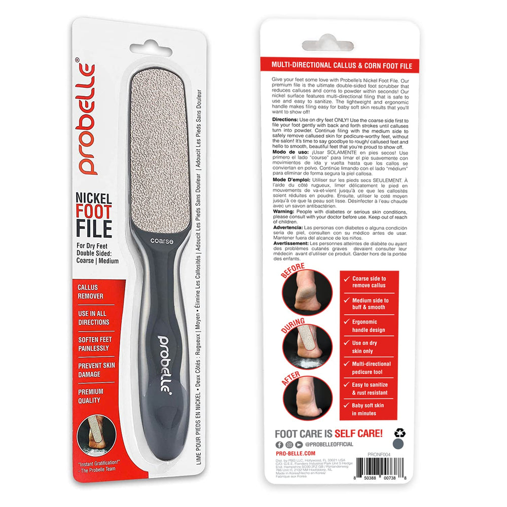 Probelle foot file packaging in dark grey showcases modern design