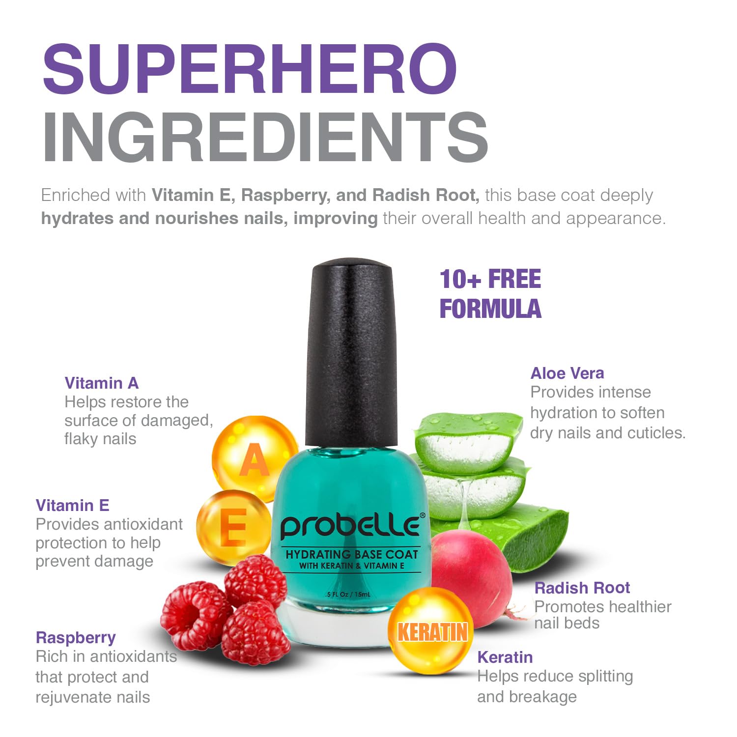 Probelle Hydrating Base Coat brush applying a smooth layer to nails.