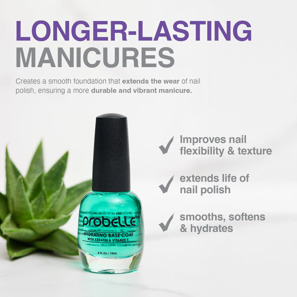Probelle Hydrating Base Coat ingredients: vitamin E, raspberry, radish root.