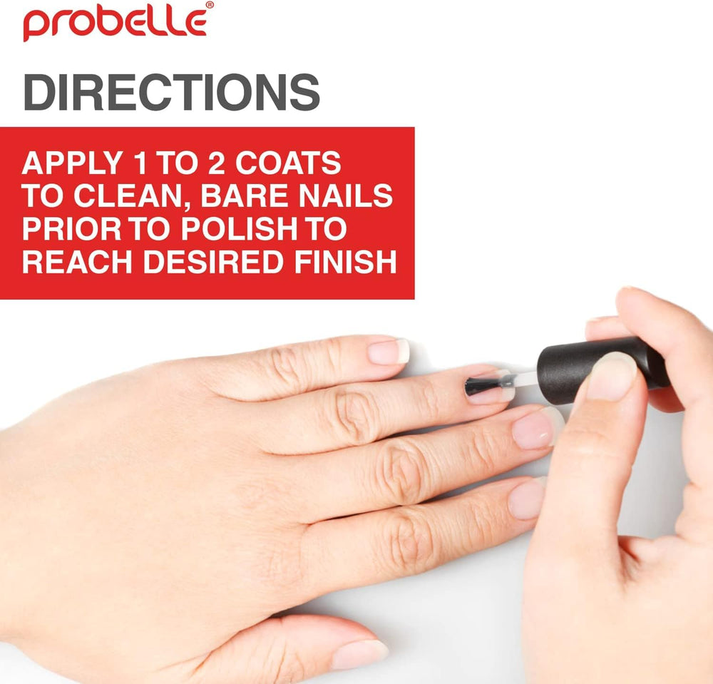 Probelle Hydrating Base Coat on nails before color for prep.