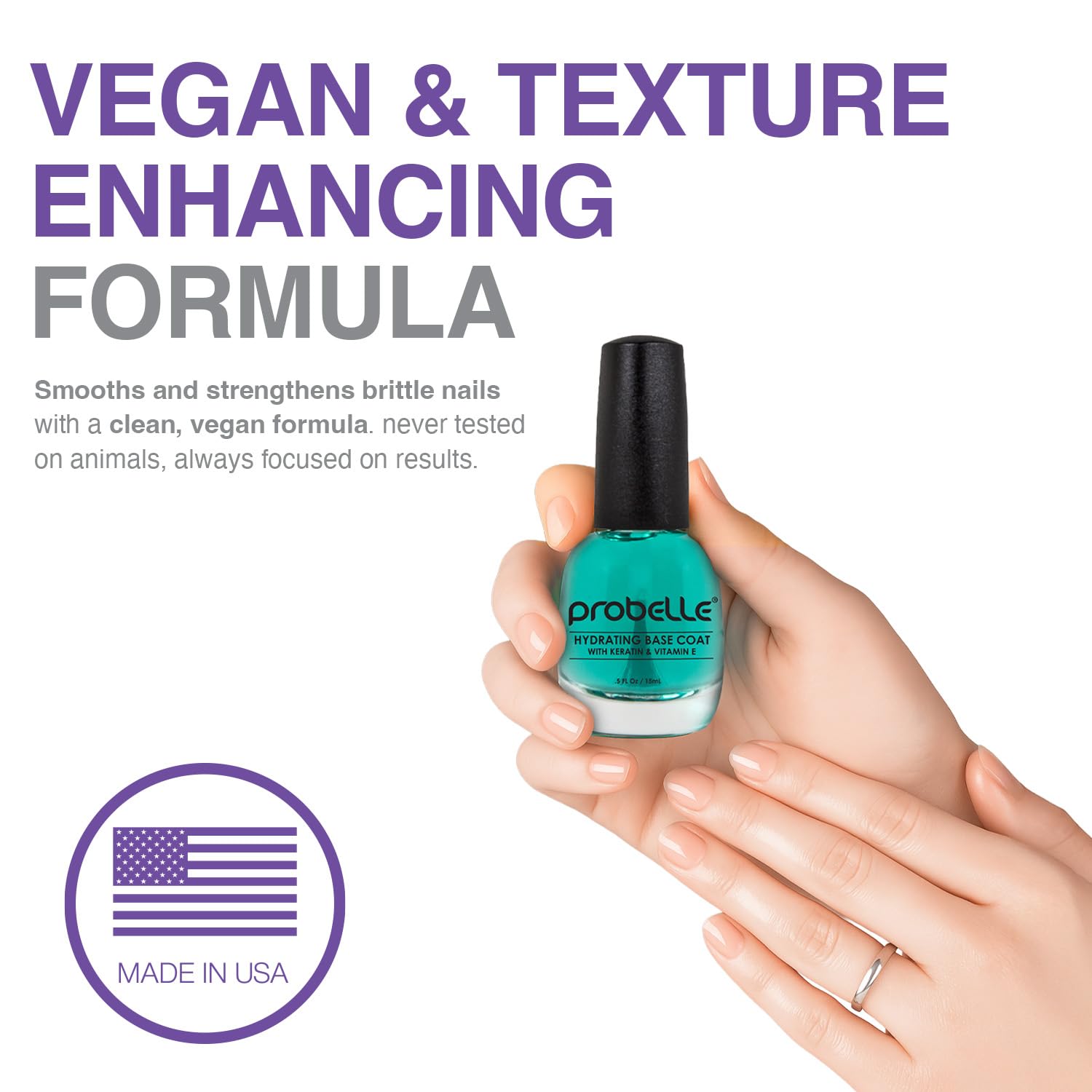 Probelle Hydrating Base Coat on nails for hydration and smoother texture.