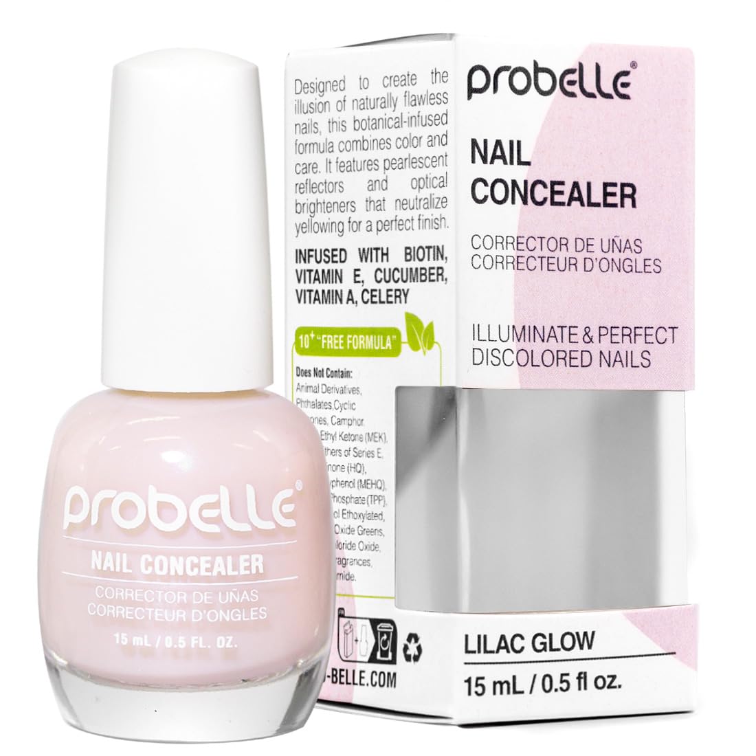 Probelle Illuminating Nail Concealer bottle close-up showing lilac glow for brighter nails