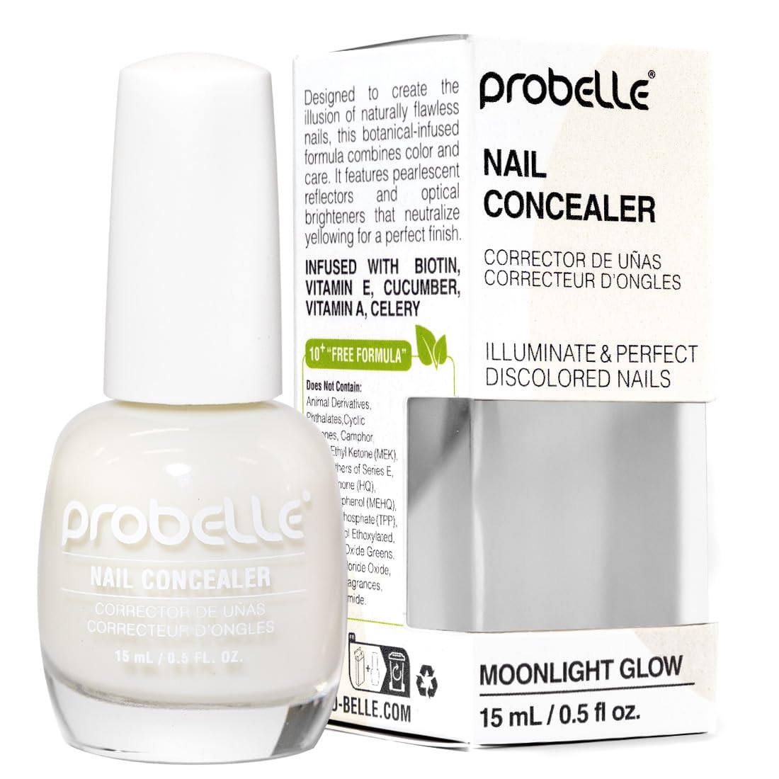 Probelle Illuminating Nail Concealer bottle-display shows radiant finish for brighter nails