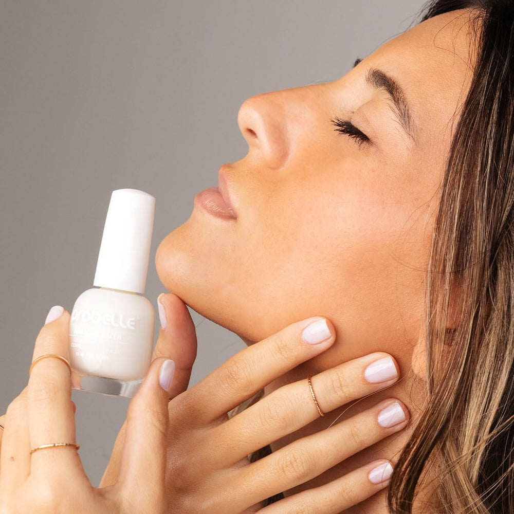 Probelle Illuminating Nail Concealer closeup-nails highlighting soft-focus milky manicure