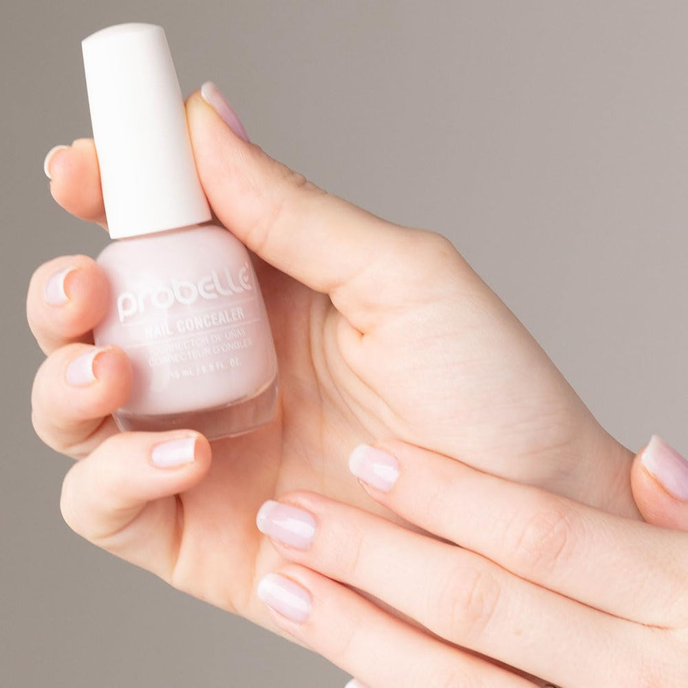 Probelle Illuminating Nail Concealer on yellowed nails with pearlescent brightness