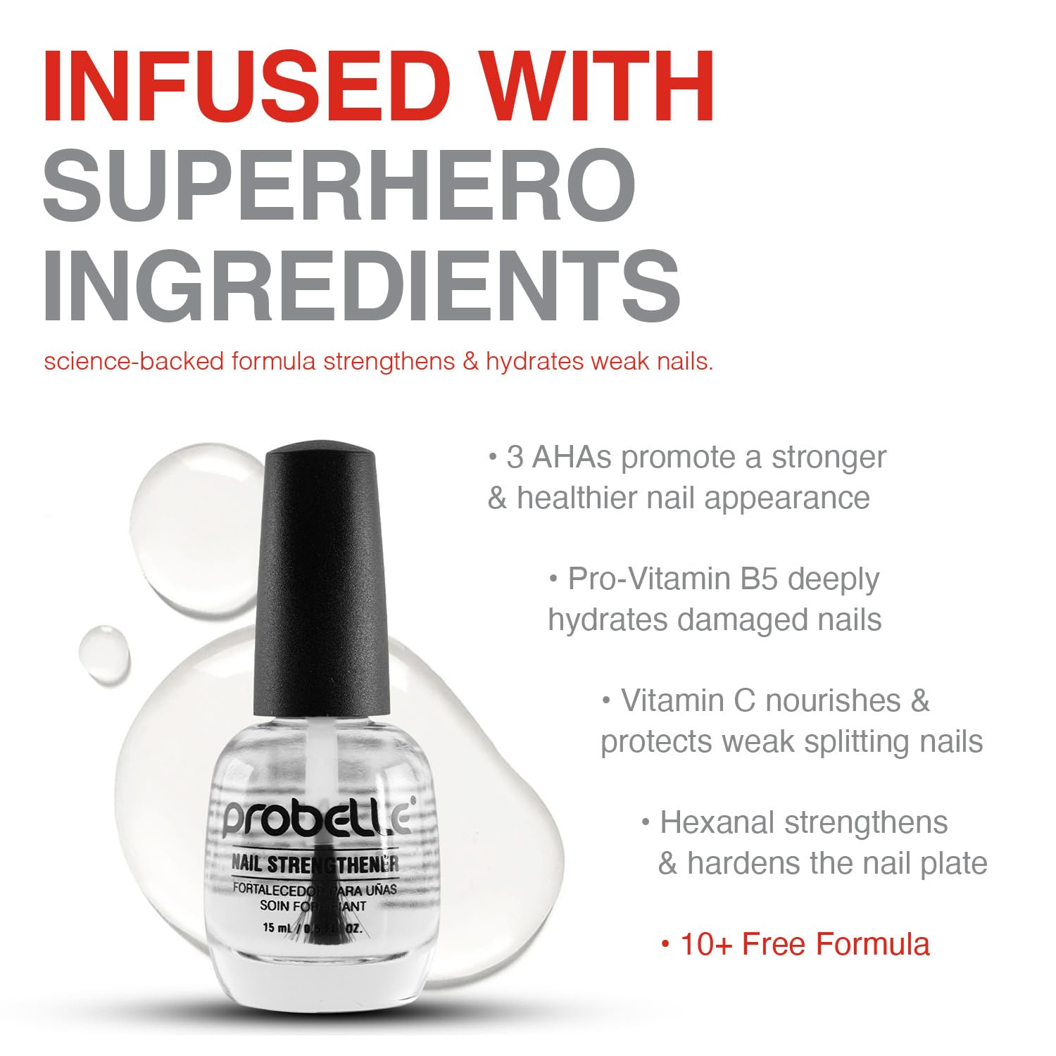 Before-and-after texture with Probelle Nail Strengthener showing smoother nails