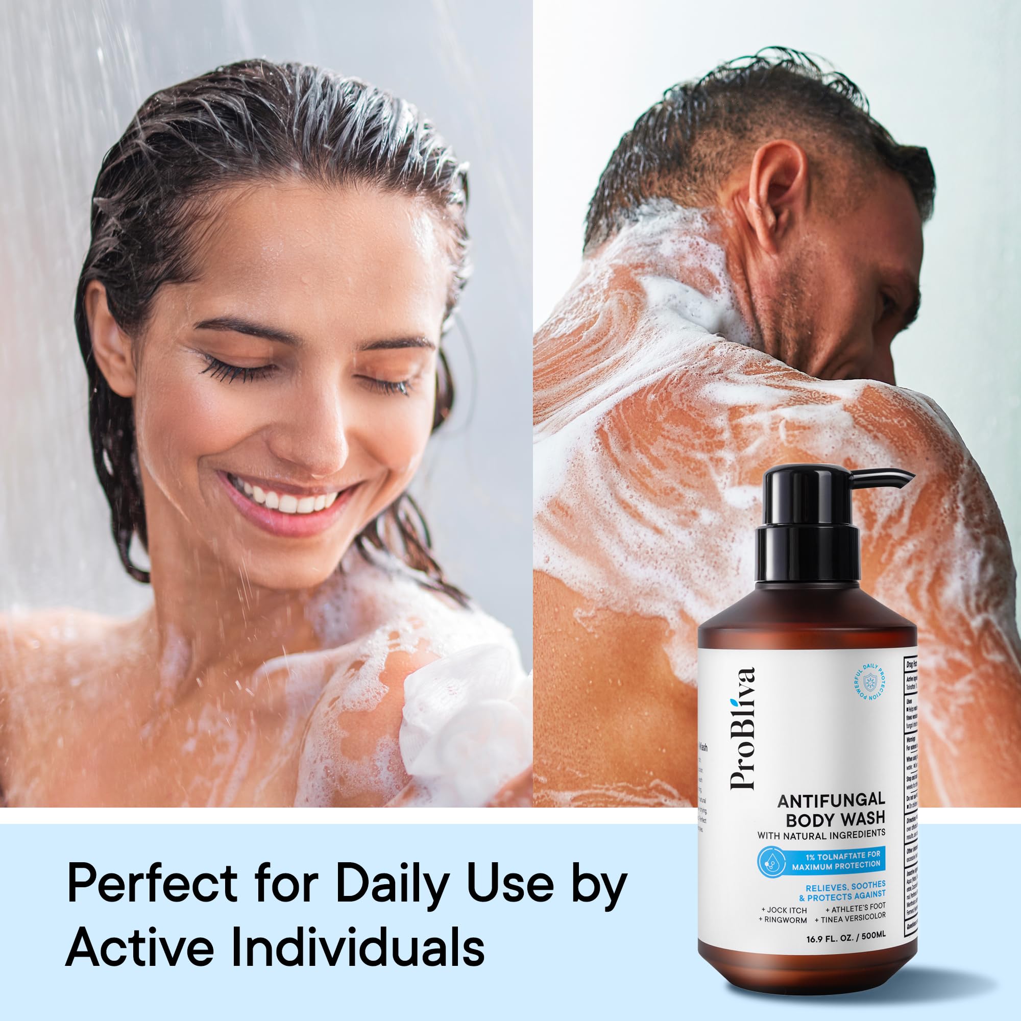 ProBliva Antifungal Body Wash on feet to reduce foot odor during gym use