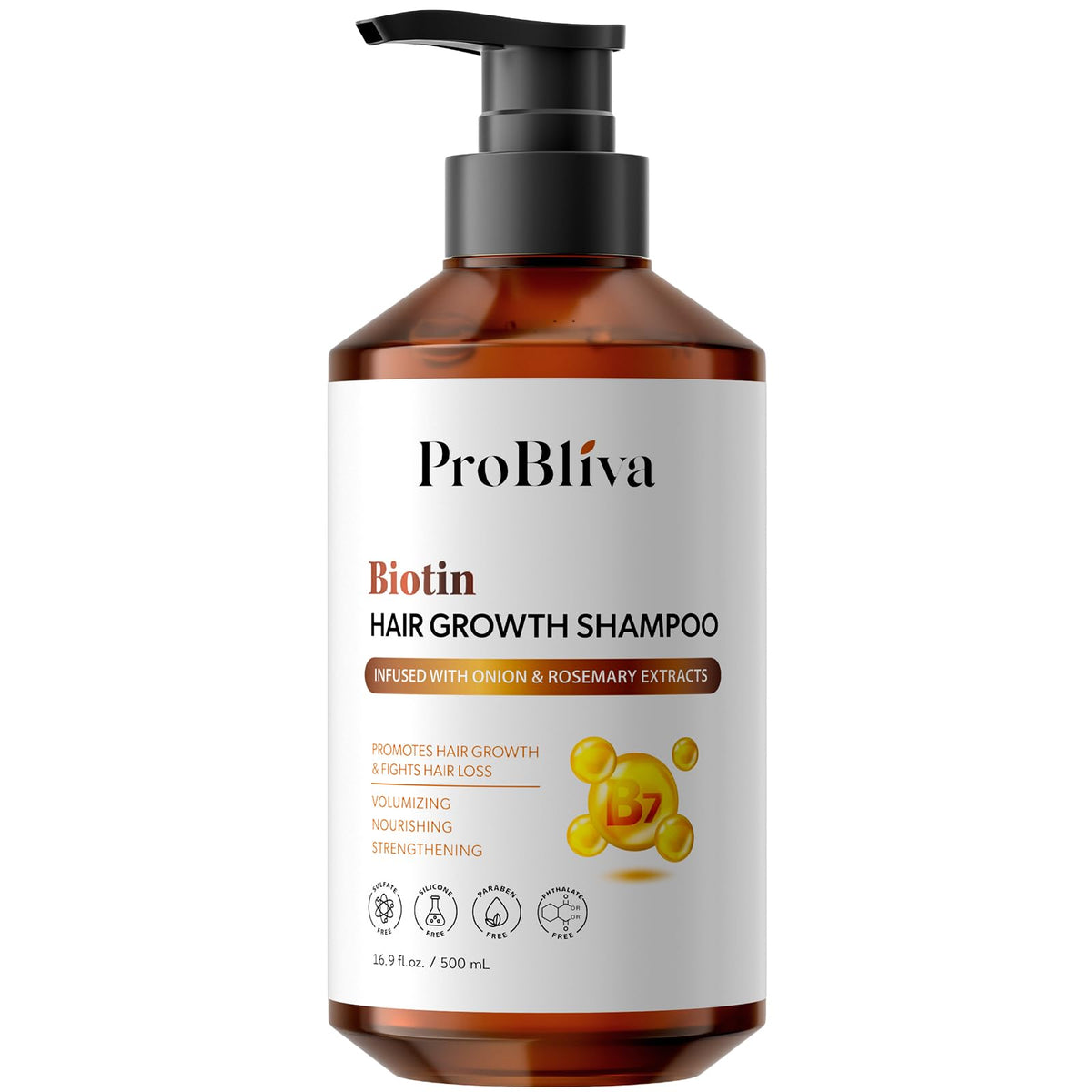 ProBliva Biotin Rosemary Shampoo bottle highlights sulfate-free formula for fuller-looking hair