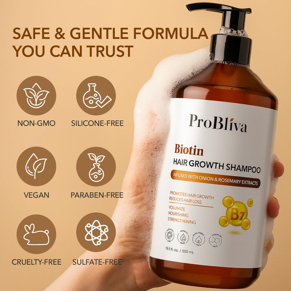 ProBliva Biotin Rosemary Shampoo color-safe formula protects color-treated hair while cleansing