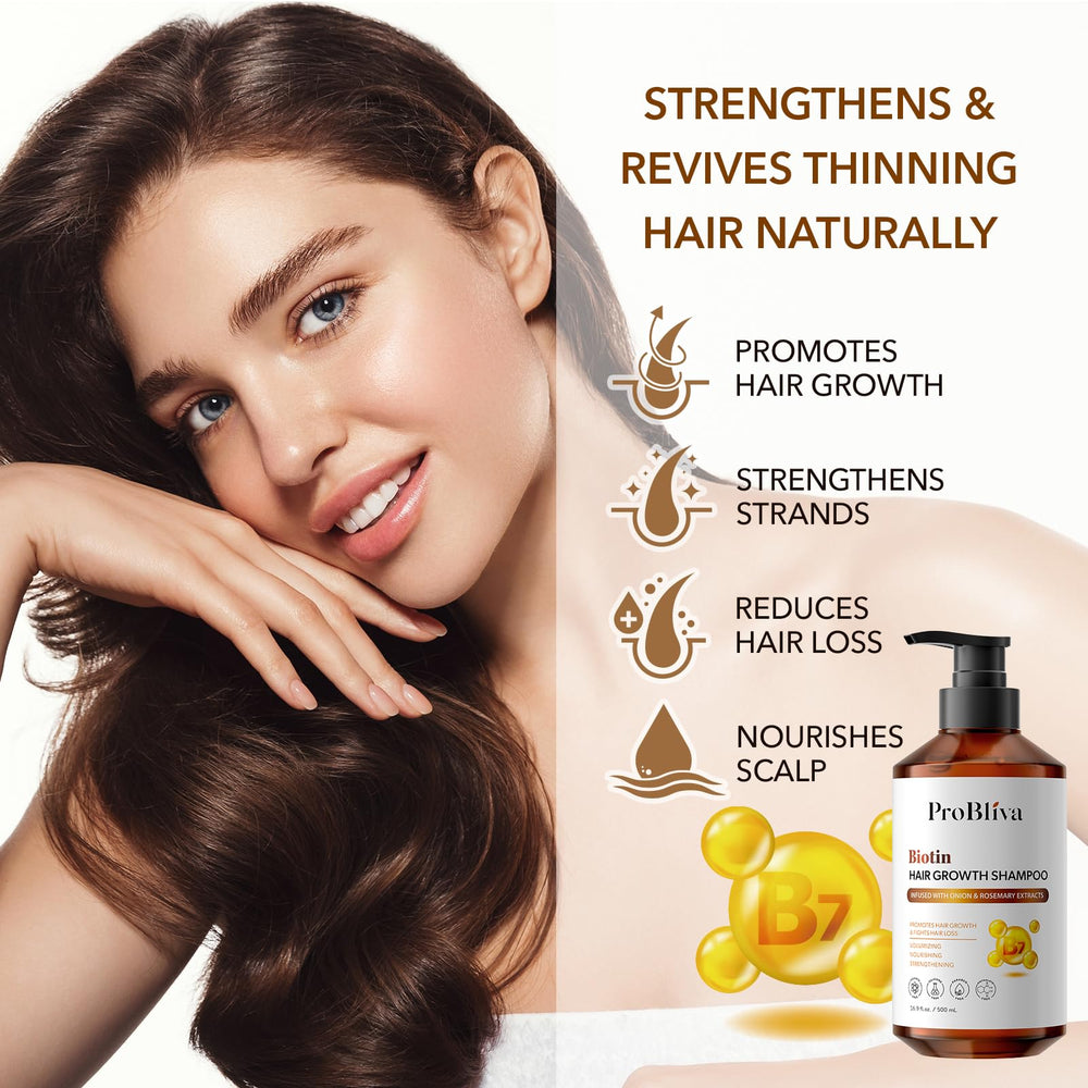 ProBliva Biotin Rosemary Shampoo texture close-up conveys weightless hydration and frizz control