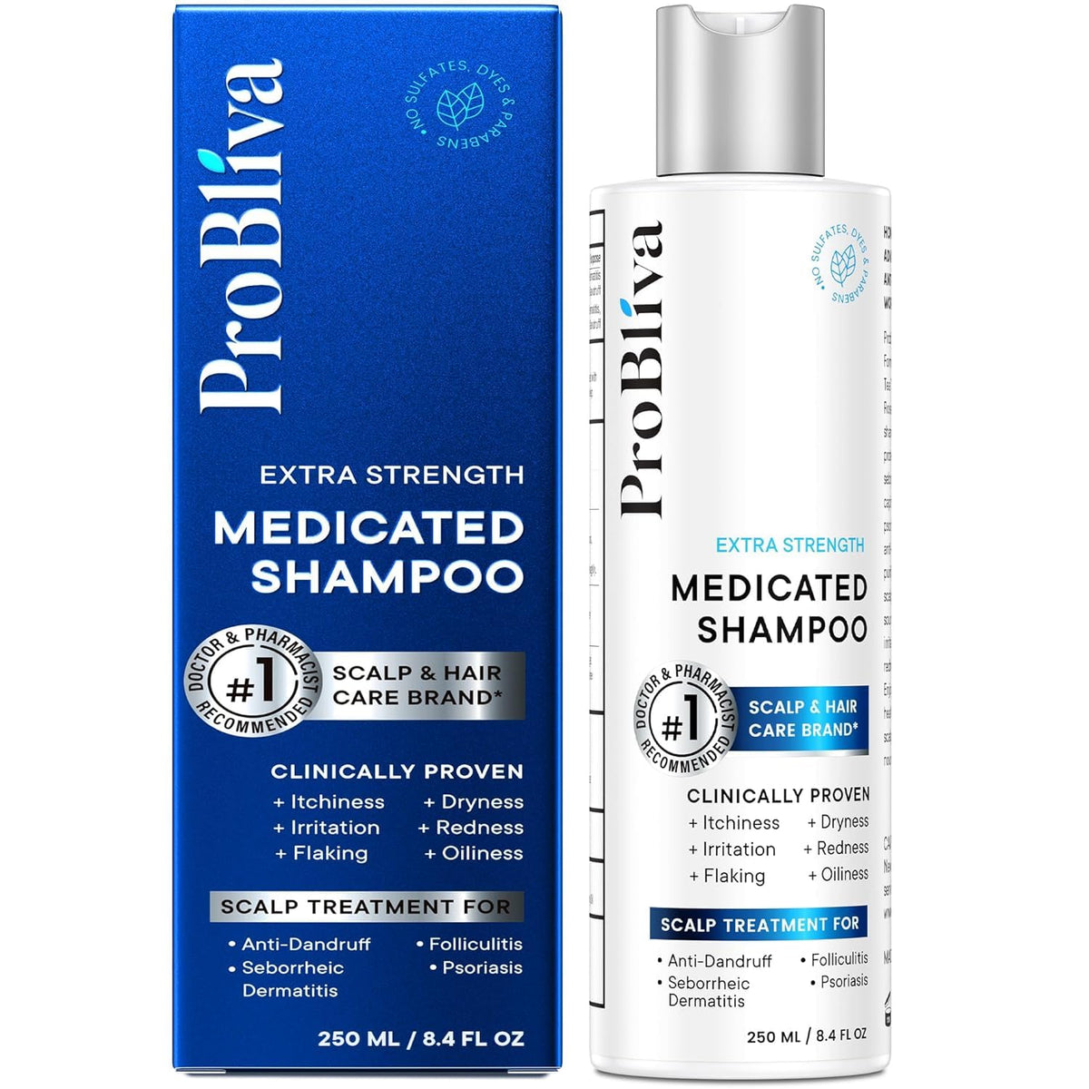 ProBliva medicated shampoo bottle hero demonstrates scalp care and dandruff relief