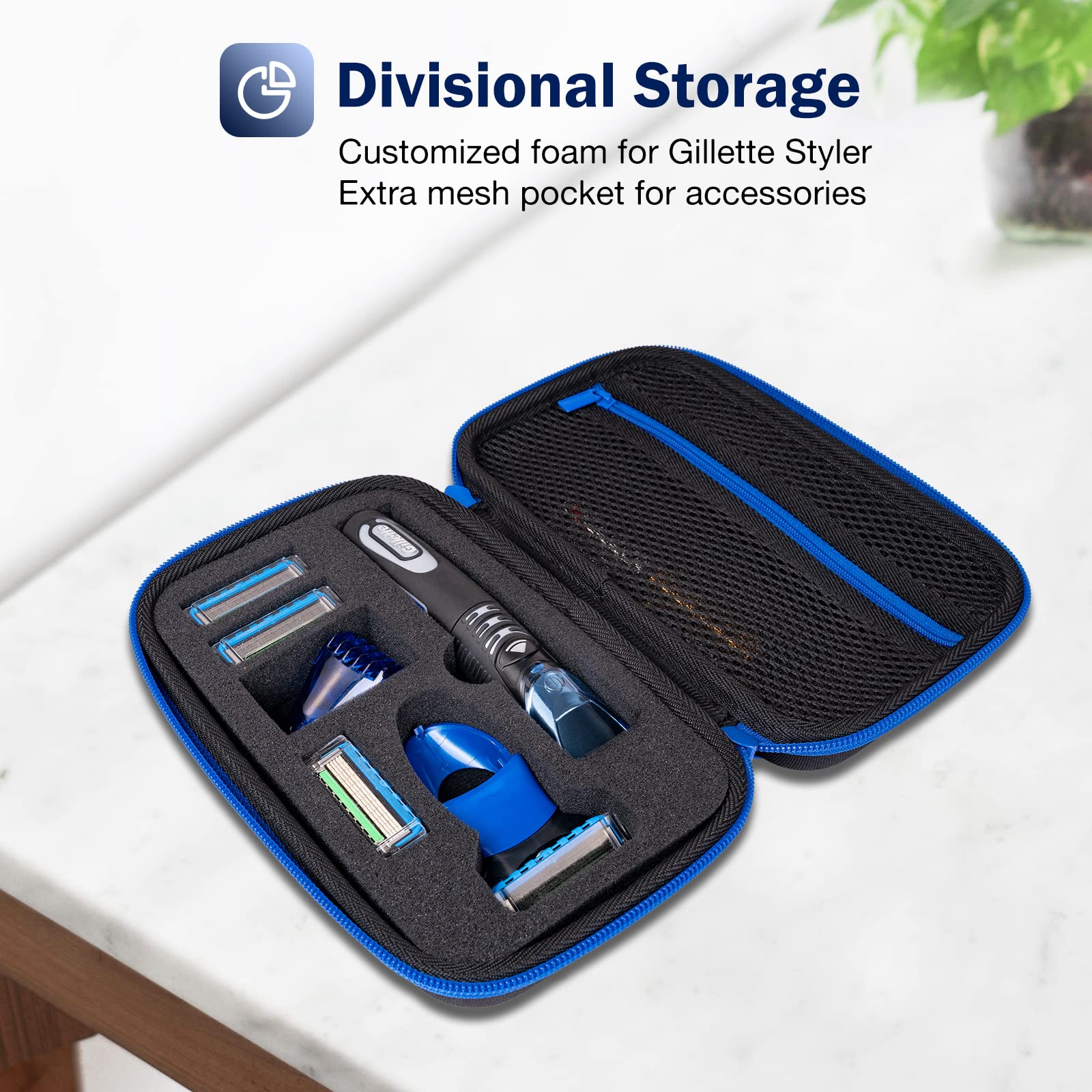 ProCase mesh pocket stores charger and heads for organized grooming kit
