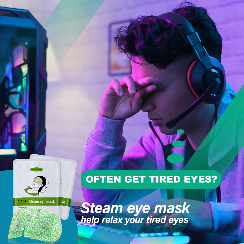 Prociv eye mask on eyes delivering gentle warmth for comfort