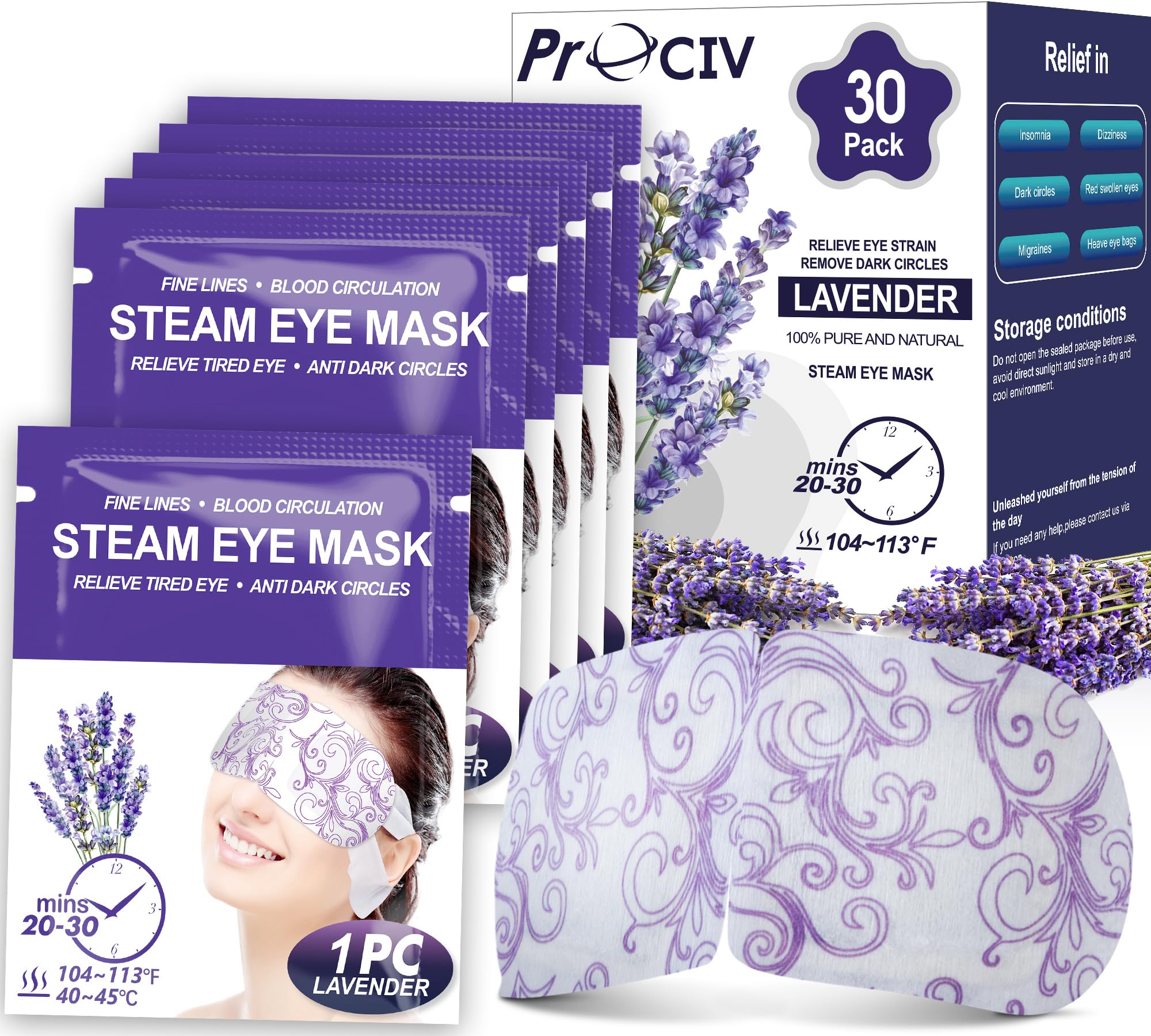 Prociv Lavender Steam Eye Mask packaging highlights convenience and gifting appeal.