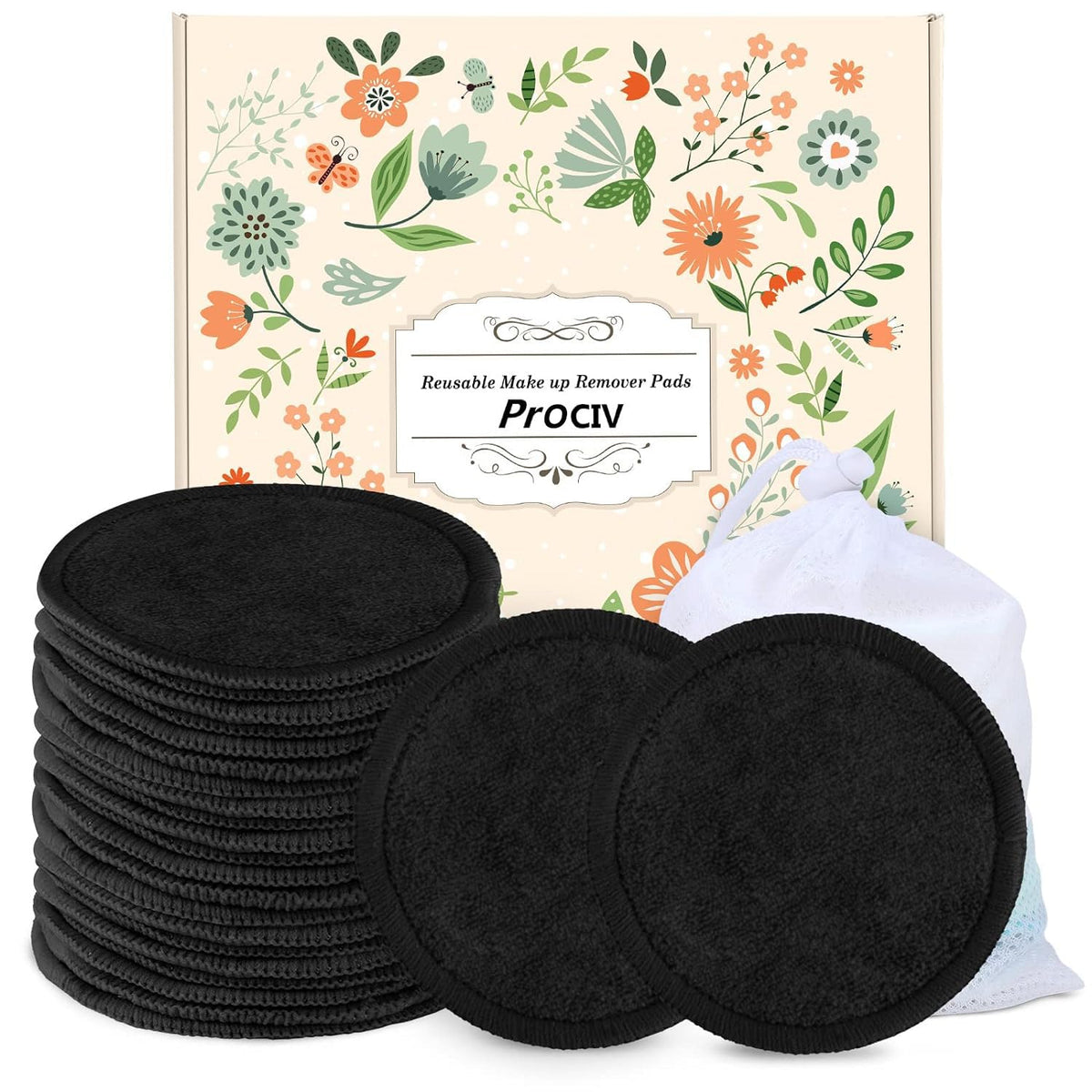 ProCIV reusable makeup remover pads pack black for zero-waste skincare