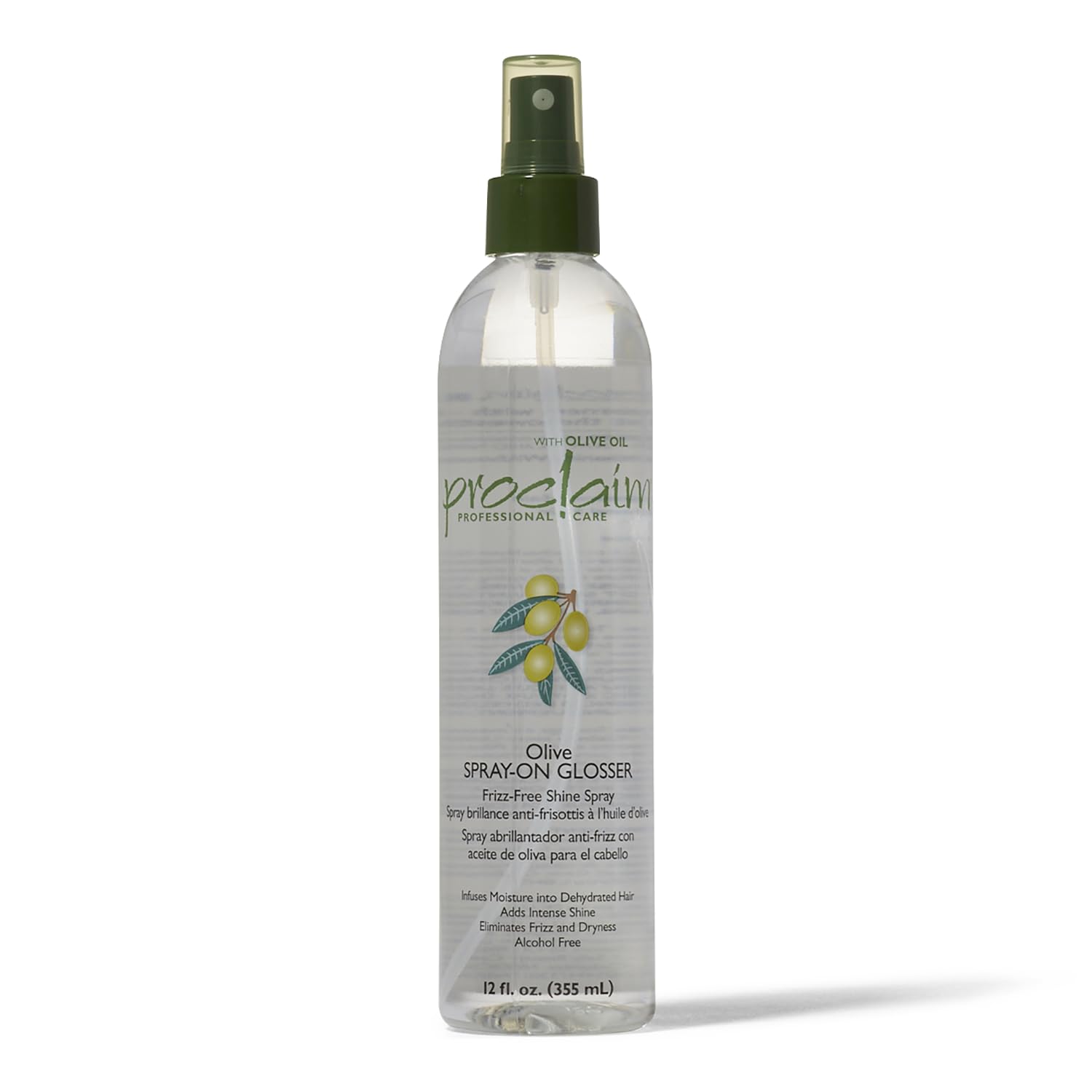Proclaim Olive Spray On Glosser bottle front showing color-enhancing shine