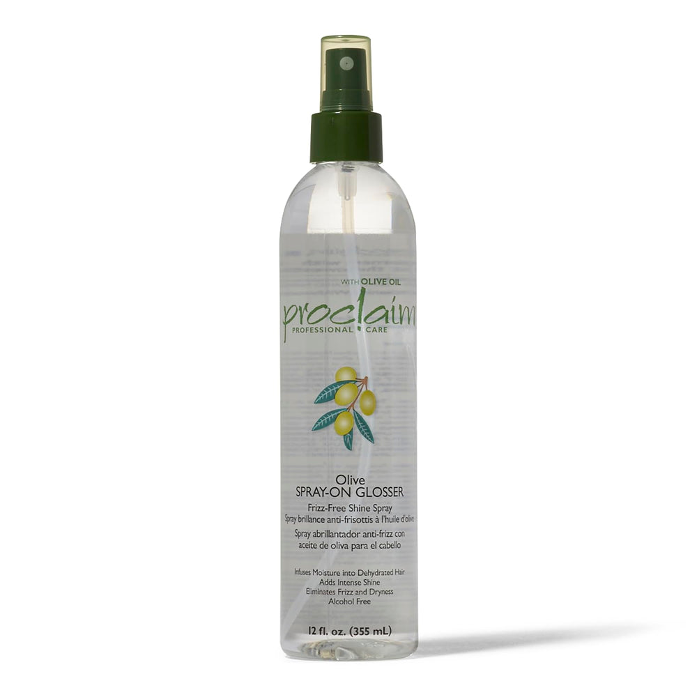 Proclaim Olive Spray On Glosser bottle front showing color-enhancing shine