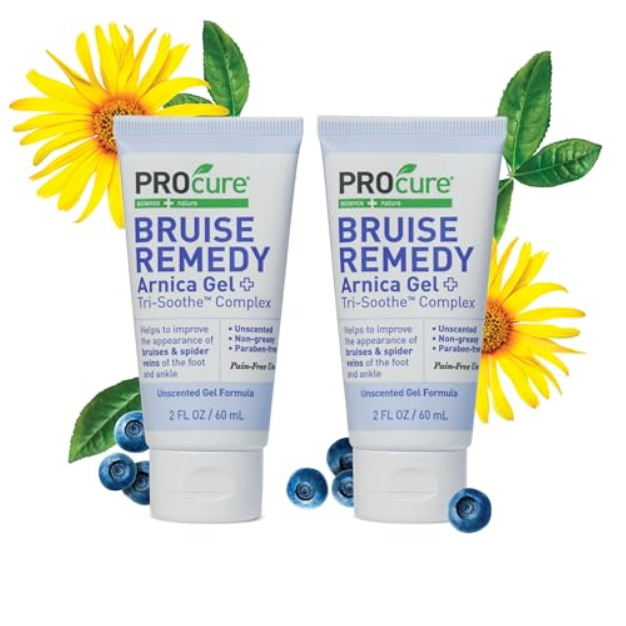 PROcure Arnica & MSM Gel bottle front promotes bruise support with unscented formula.