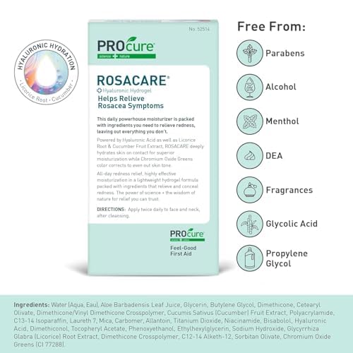 Rosacare CC Hydrogel label closeup highlighting ingredients and care