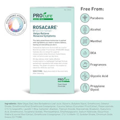 Rosacare CC Hydrogel label closeup highlighting ingredients and care