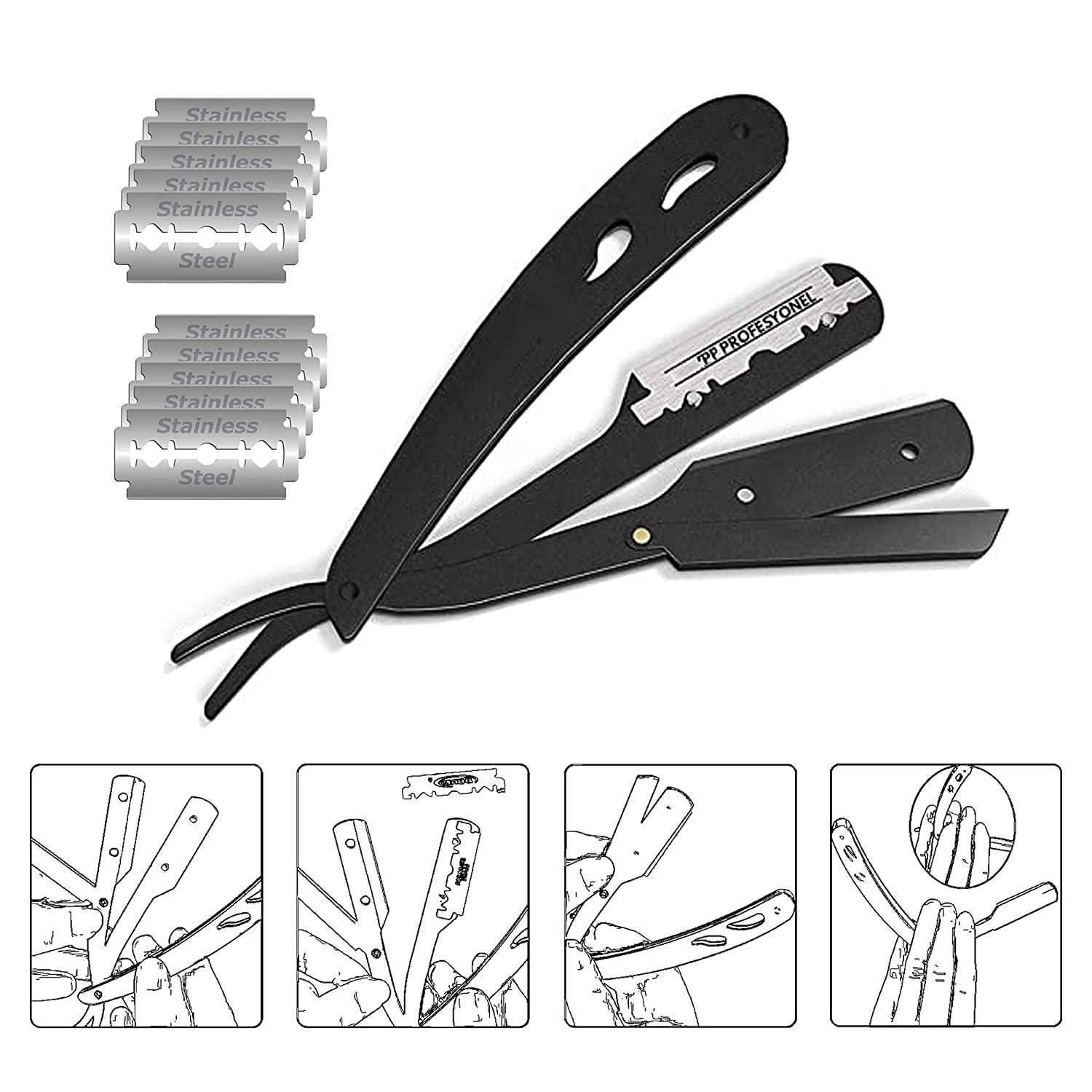 Beard Shaper Kit: professional straight edge razor for smooth beard trimming.