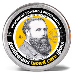 Professor Fuzzworthy's Beard Balm Gloss with Leatherwood Honey for glossy, manageable beards and conditioning.
