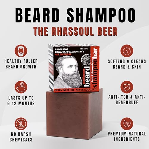 Professor Fuzzworthy's rhassoul clay bar close-up shows mineral-rich conditioning for softer beard