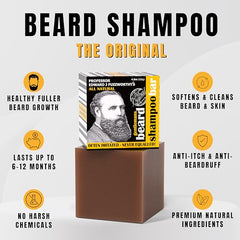 Professor Fuzzworthy's Beard Shampoo foam lather cleans and softens beard fibers.