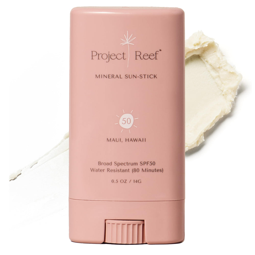 Project Reef SPF50 mineral sunscreen stick compact ready for on-the-go protection.