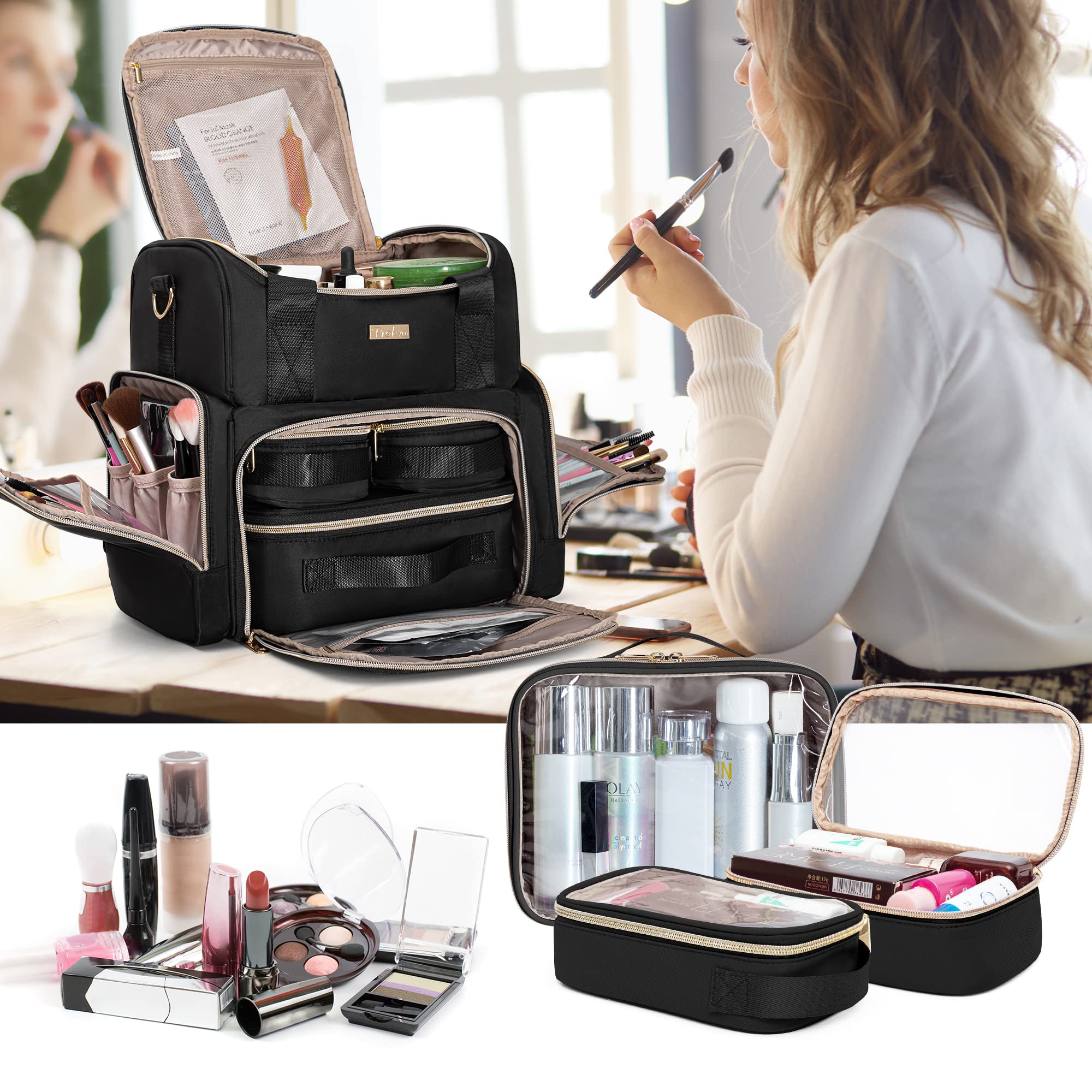 Prokva large cosmetic bag adjustable carrying options fit any travel scenario.