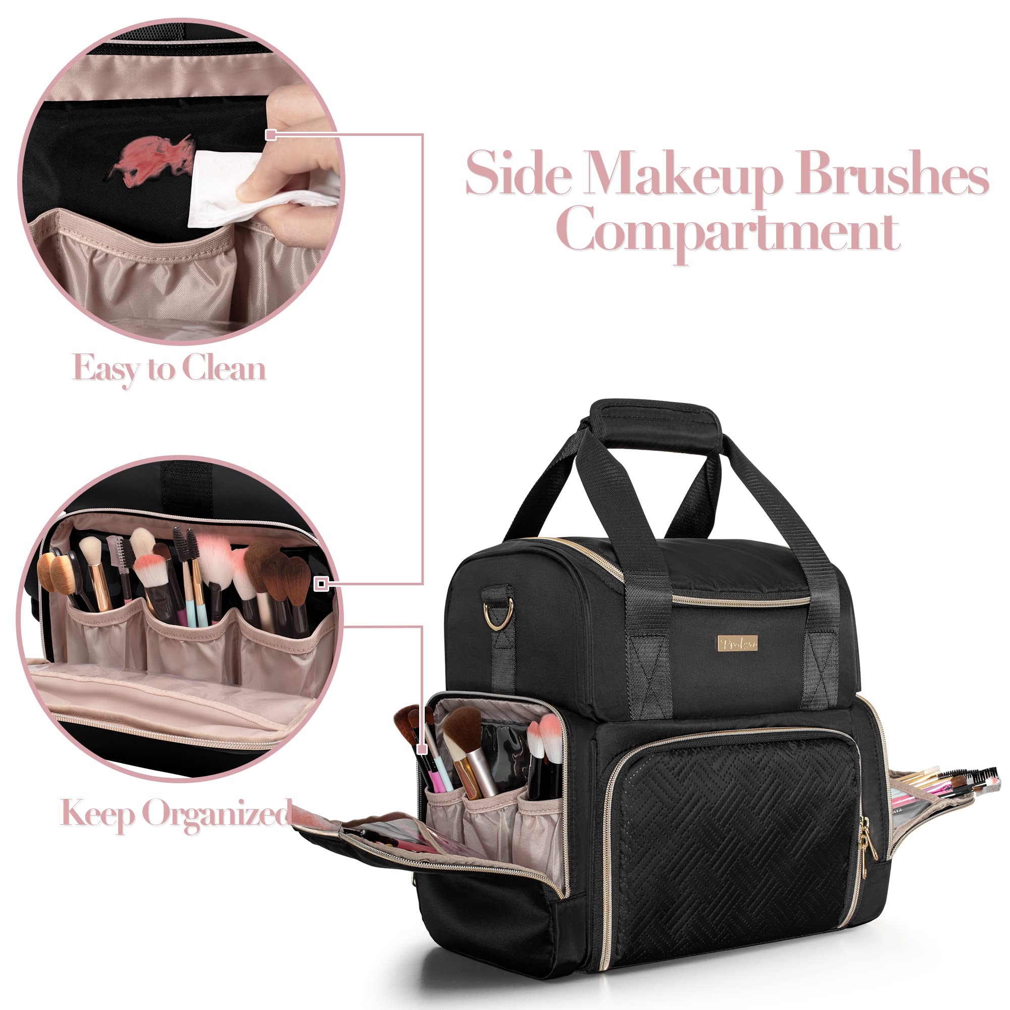 Prokva large cosmetic bag inner dividers allow customizable layouts for palettes.