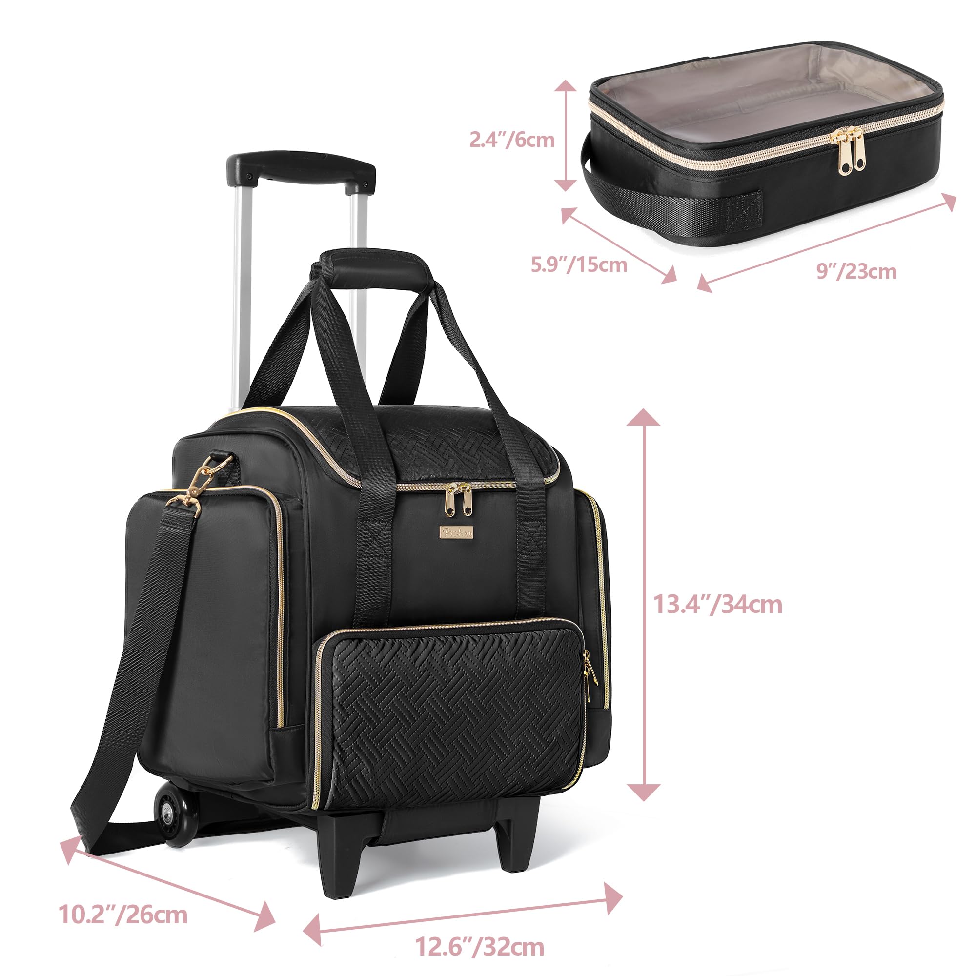 Prokva rolling makeup case top compartments with four adjustable areas for organization
