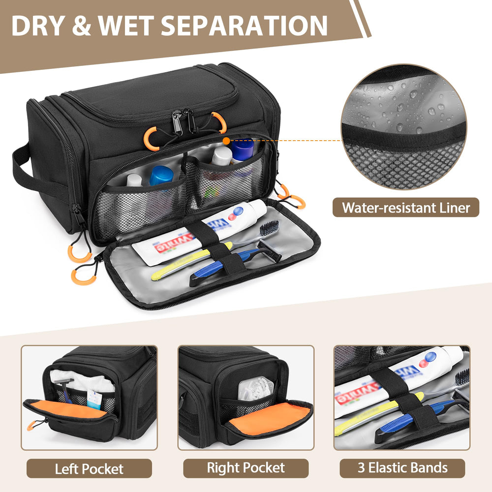 Prokva Tactical Toiletry Bag hook hangs securely anywhere for easy access during showers and hotel stays.